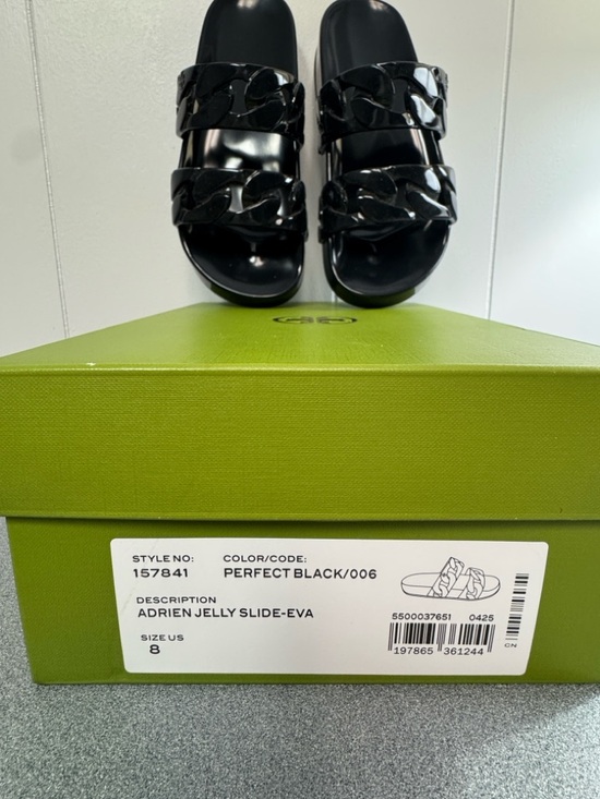 Tory Burch Glossy Black Double Chain-Link Slide Sandals